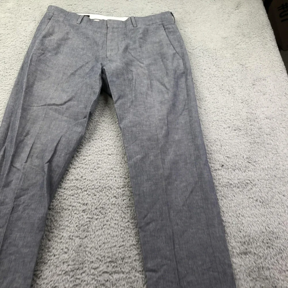 J.Crew Pants Mens 31x30 Blue Chambray Dress Flat Front Slim Straight Ludlow